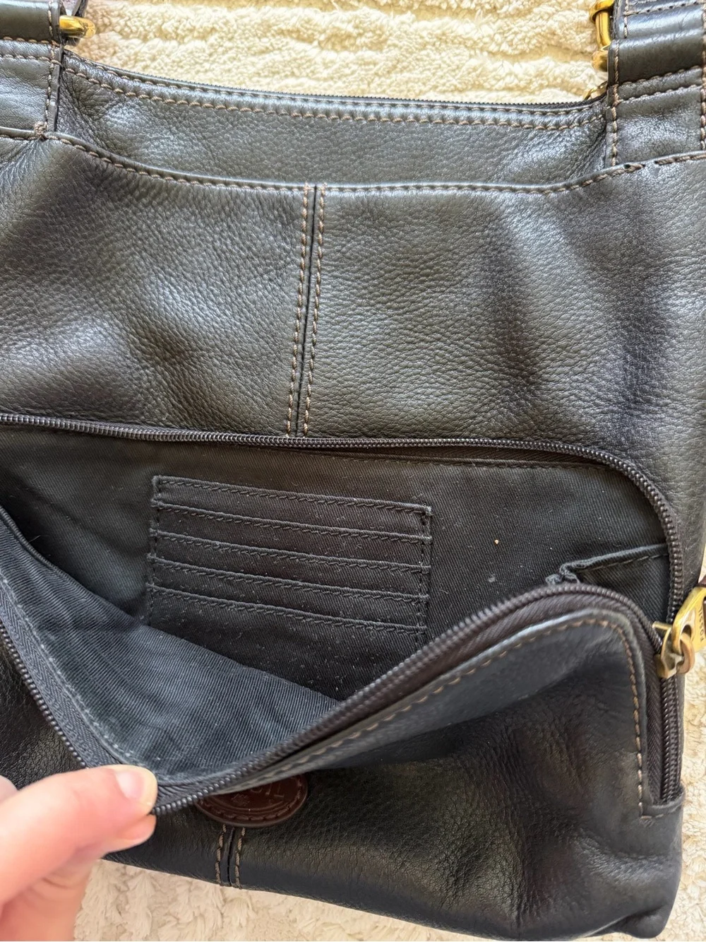 Fossil Morgan Traveler handbag crossbody bag black pebble leather